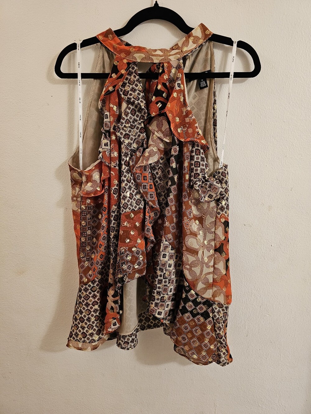 BCBG Orange Multi Patchwork Ruffle Halter Camisole